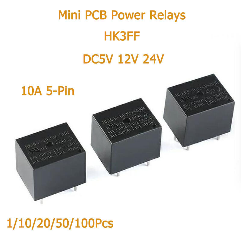 1/10/20/50Pcs Black Mini PCB Power Relays HK3FF-DC5V 12V 24V-SHG 10A 5-Pin Relay