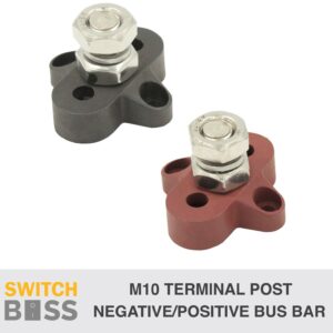 M10 Terminal Post Bus Bar Power Distribution Block Stud Side Mount - Red Black