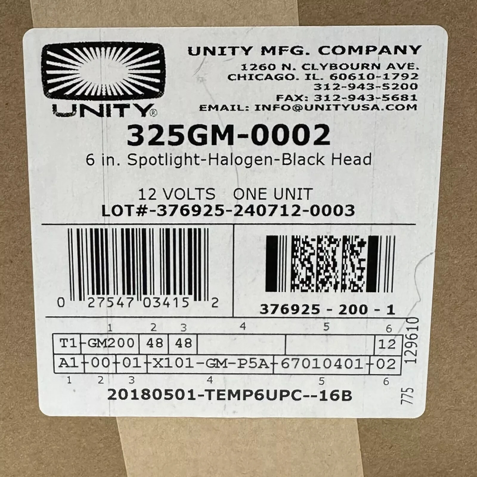 Unity 325GM-0002 Spotlight GM Shaft 325 Series 6in S04 Head 50W Halogen Black - Image 2