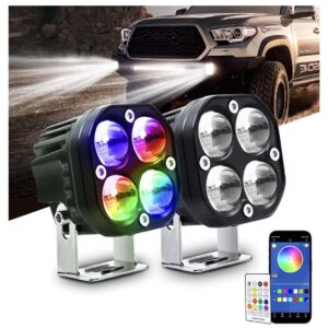 Nicoko 2pcs 3inch 40W LED Spot Light LED Offroad Lights with RGBW Color Change