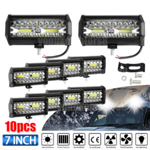 10pcs 7'' LED Work Lights Bar Spot Flood Combo Off-Road Truck Reverse Fog Lights