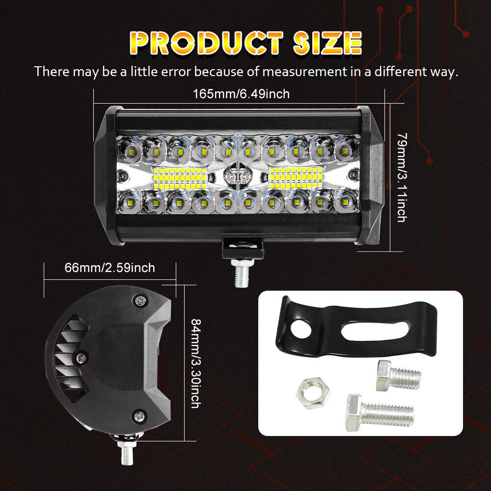 10pcs 7'' LED Work Lights Bar Spot Flood Combo Off-Road Truck Reverse Fog Lights - Image 5