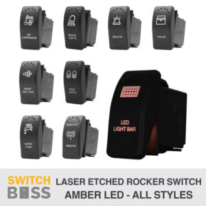 AMBER LED CUSTOM LASER ETCHED Rocker Switch 88 Styles Caravan Marine Automotive