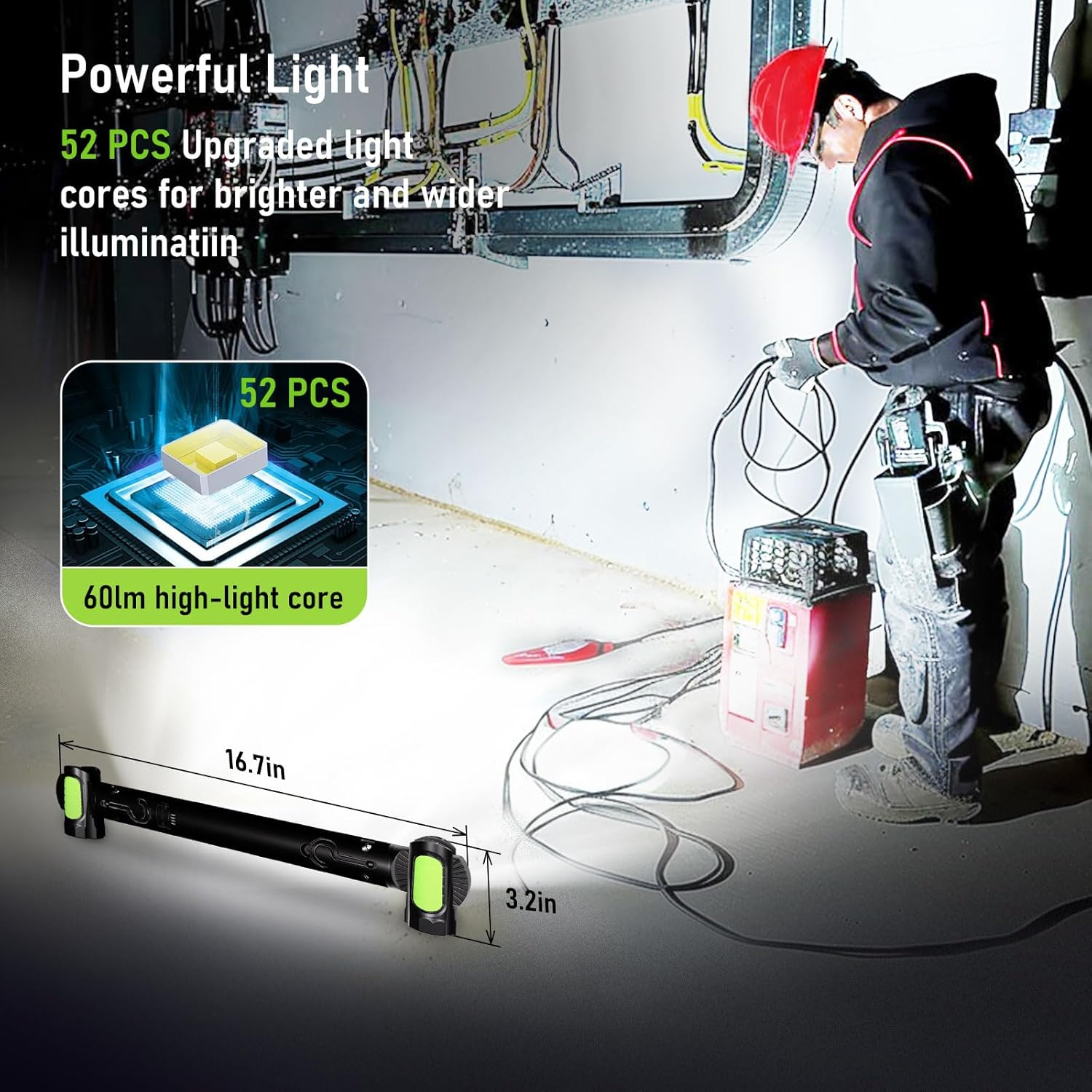 Rechargeable Magnetic Work Light, 3200Lm LED, 2 Pcs Portable Automotive Tools - Image 3