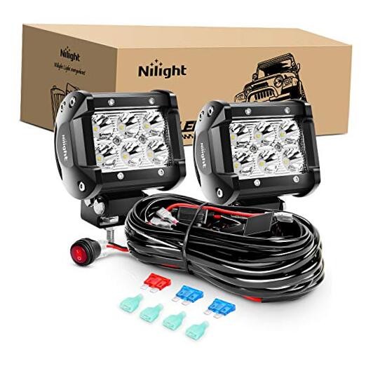 ZH009 LED Light Bar 2PCS 18W Spot Off Road Lights with 16AWG Wiring Harness