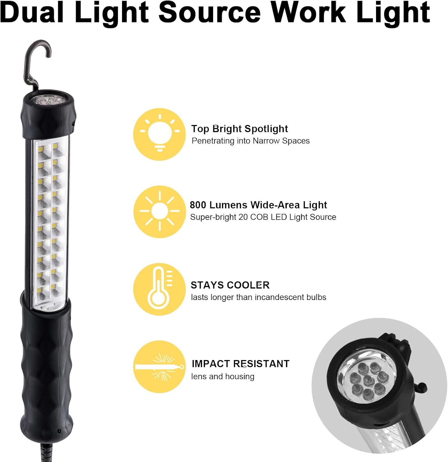 LED Trouble Light with Corded(10Ft), Drop Lights Automotive with Magnet, Swivel - Image 4