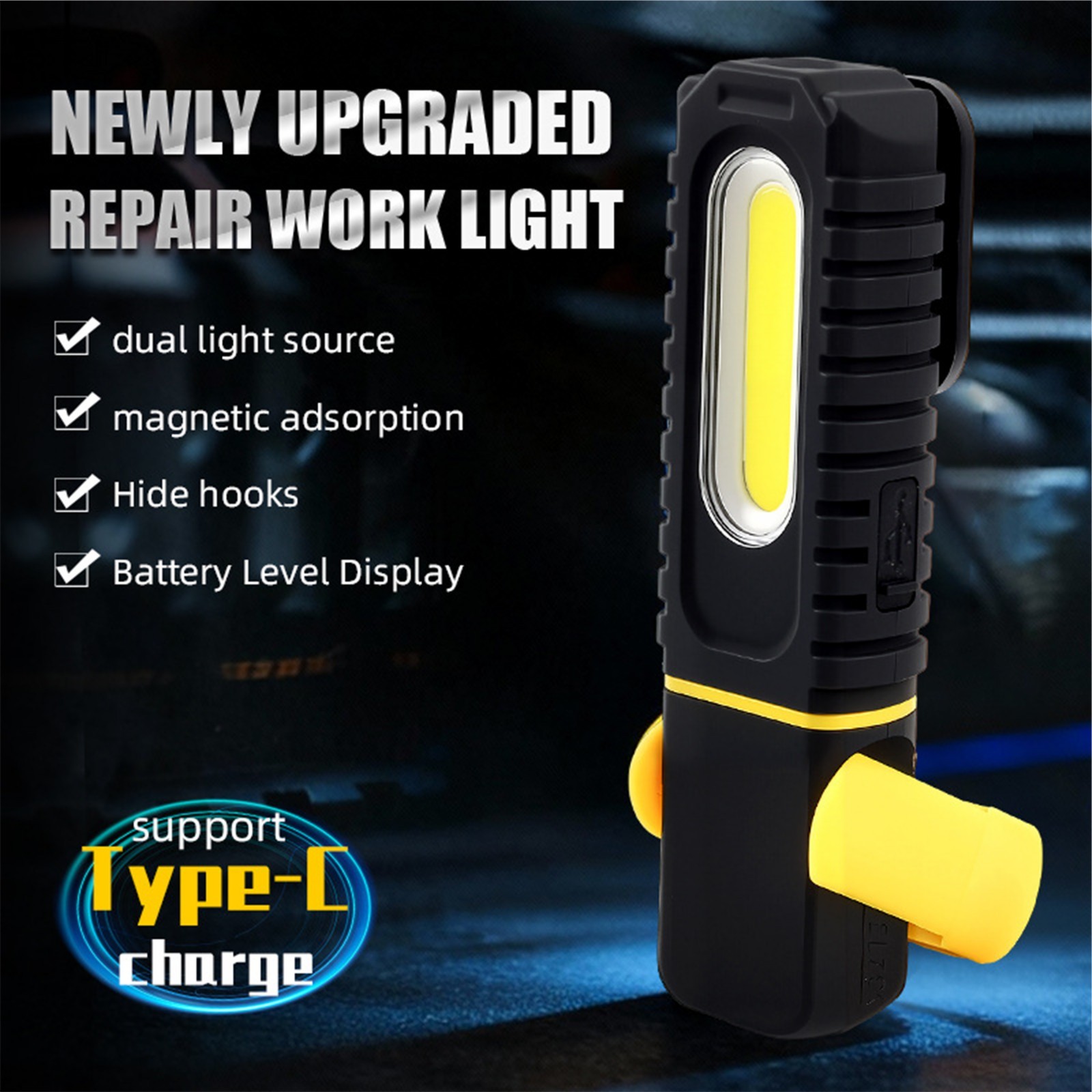 COB LED Foldable Work Light, Rechargeable LED Flashlight for Automotive Repair - Image 3