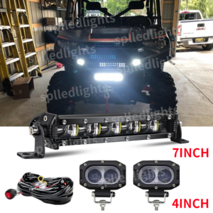 7inch LED Work Light Bar Combo Spot Flood + 4 inch pods Wire fit RZR 1000 900