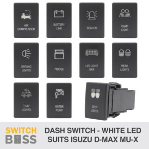 Push Switch ALL STYLES Suit ISUZU D-MAX MU-X 3rd GEN Dash 12v WHITE LED
