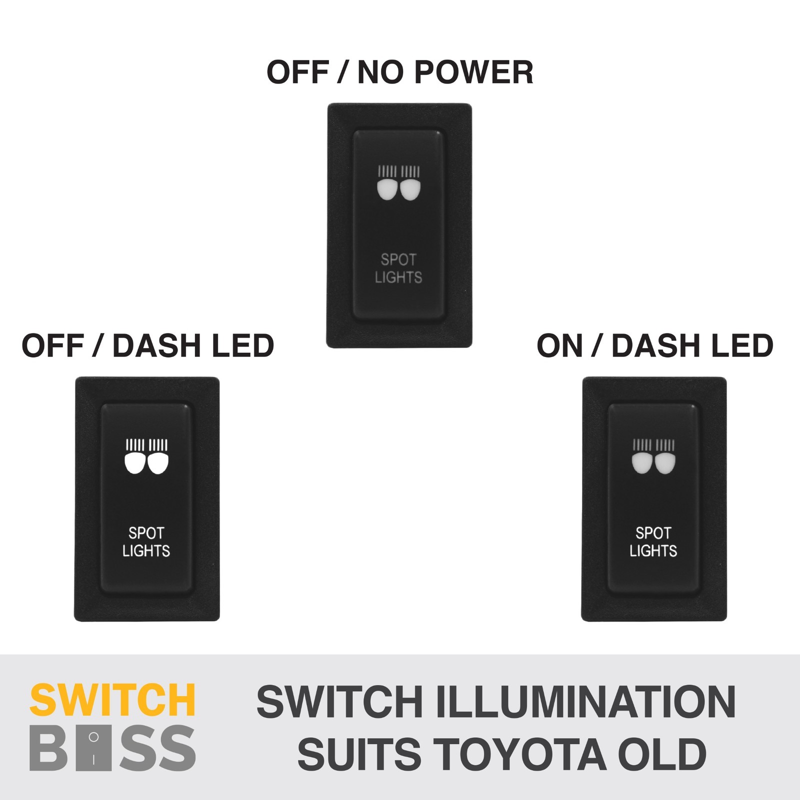 VERTICAL Push Switch WHITE LED fits for Toyota Landcruiser 75 78 79 80 90 95 - Image 2