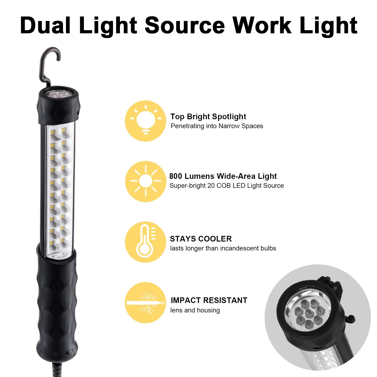 LED Trouble Light with Corded(10FT), Drop Lights Automotive Black-10FT - Image 4