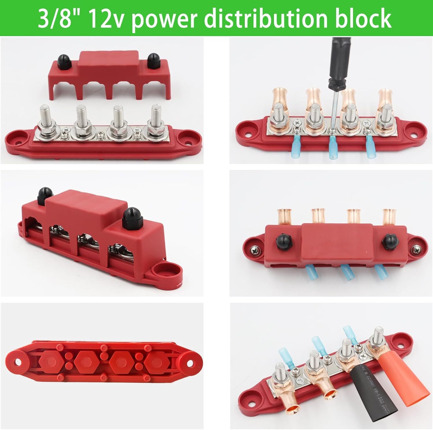 250A 12V Busbar 3/8" Power Distribution Block 4 Studs Junction Block Automotive - Image 4