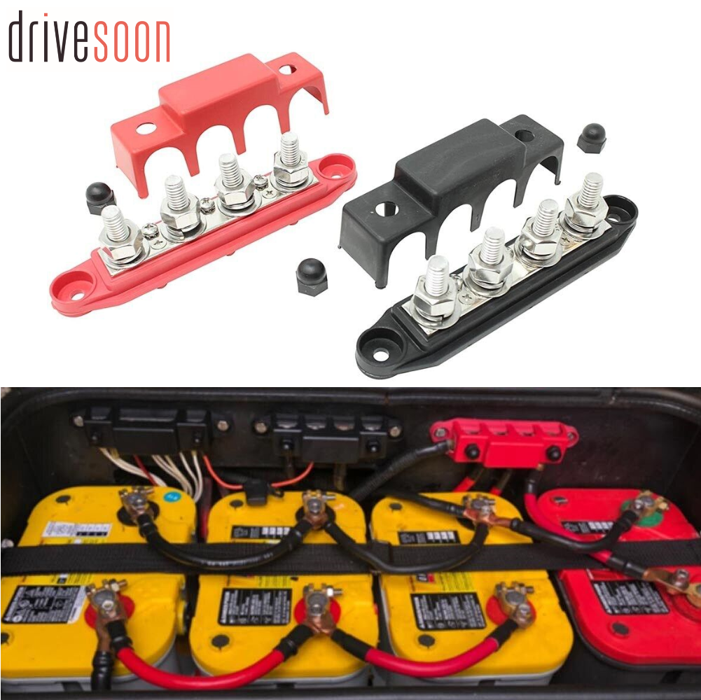 New for Marine Automotive M8 Red & Black 5/16" 4 Stud Power Distribution Block