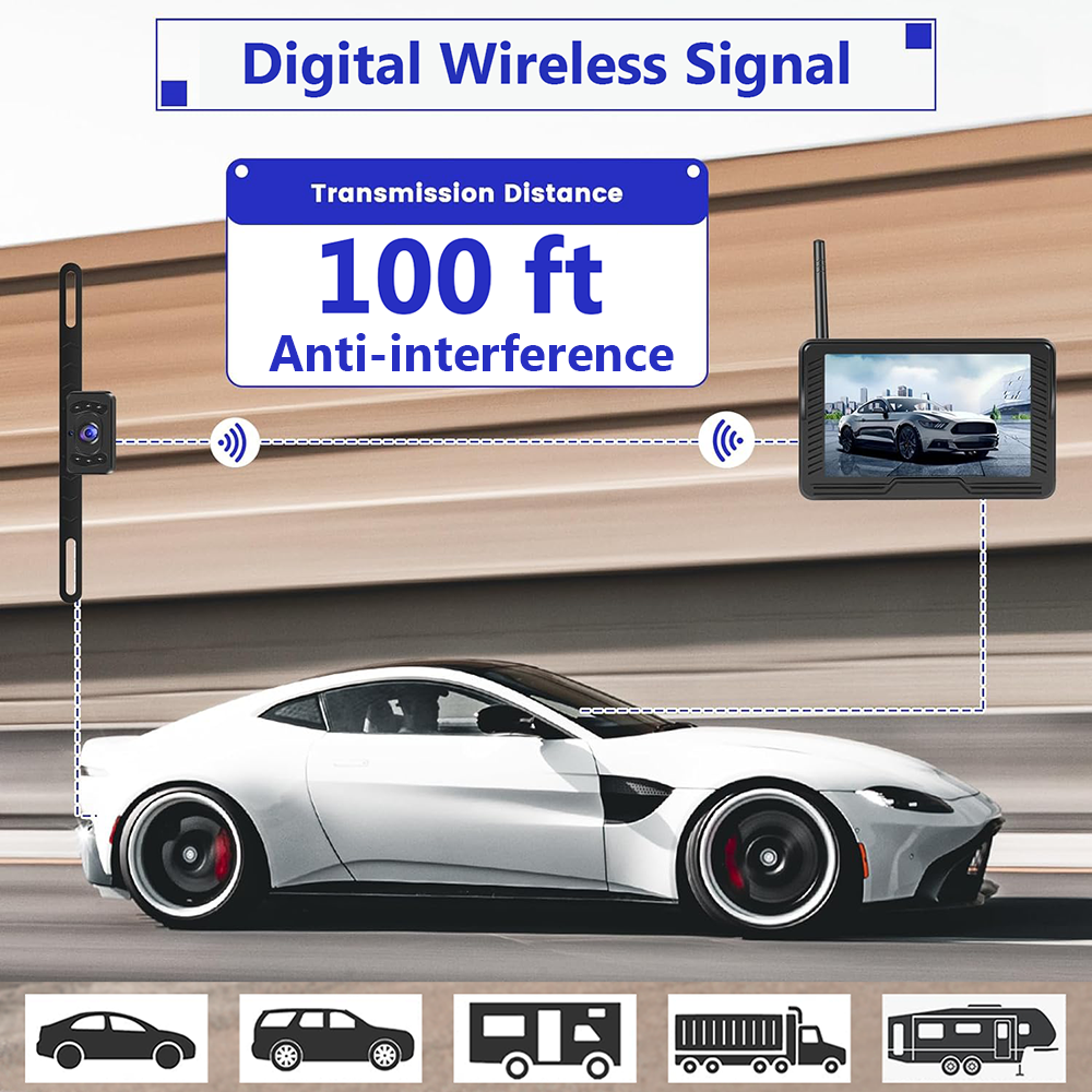 Wireless Car Rear View Backup Camera Reverse HD Parking NightVision 4.3" Monitor - Image 2