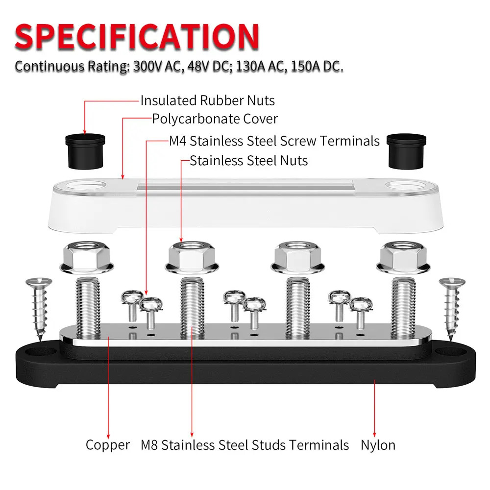 Car Terminal Block Negative Bus Bar 12V 150A M8 Power Distribution Automotive - Image 3