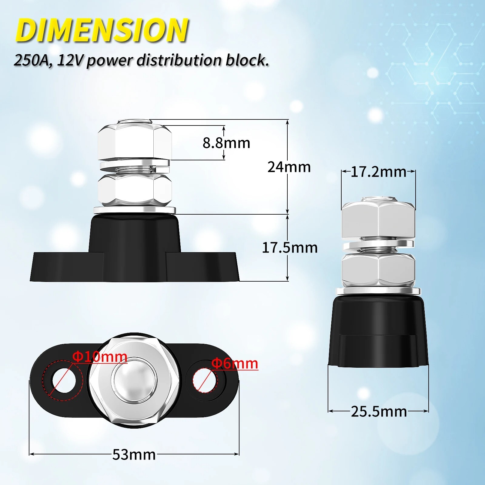 Automotive Power Distribution Block 250A 12V Max 48V DC 3/8" Stud Terminal Post - Image 2