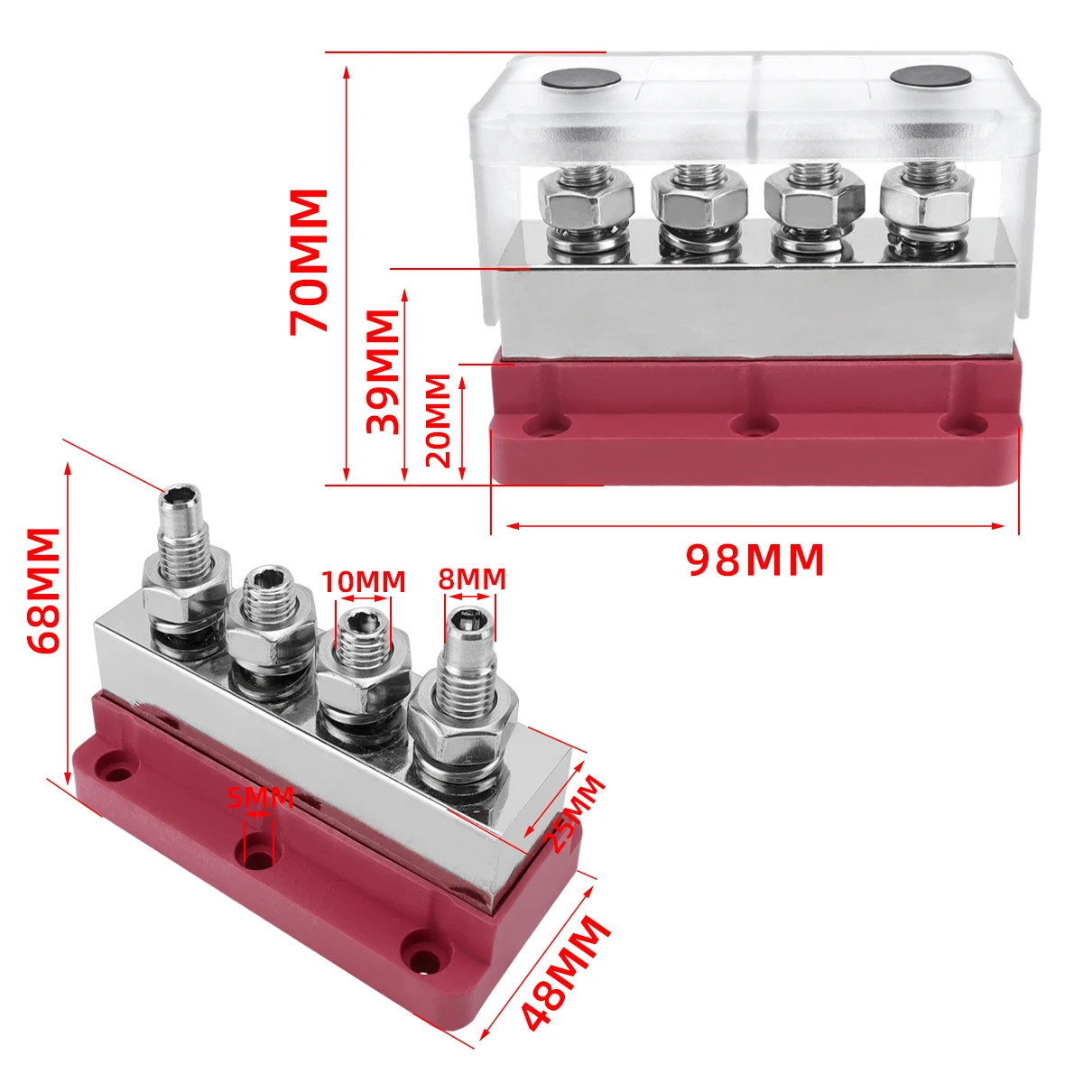 M10 600A Copper Busbar Terminal Block 4 Screw Heavy Duty High Current Automotive - Image 2