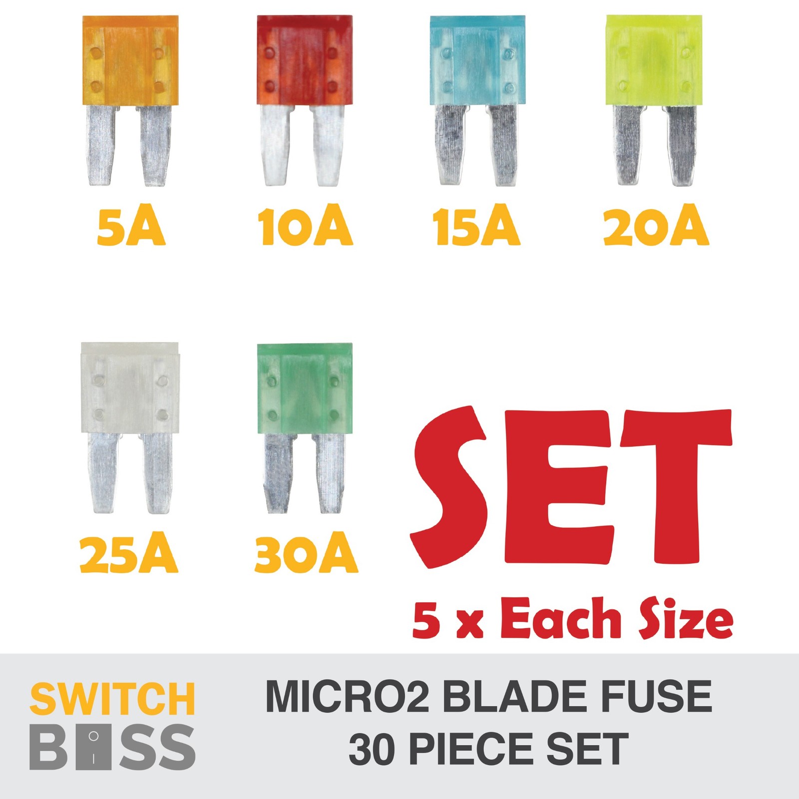 MICRO2 BLADE FUSE SET for Automotive Marine Box Block Tap OEM Replacement 5A-30A