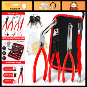 4-Piece Automotive Electrical Disconnect Pliers Set, High-Carbon Steel Tools, Wi