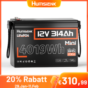 Batería de litio Humsienk 12V 314Ah LiFePO4 200A BMS autocaravana fuera de la red-