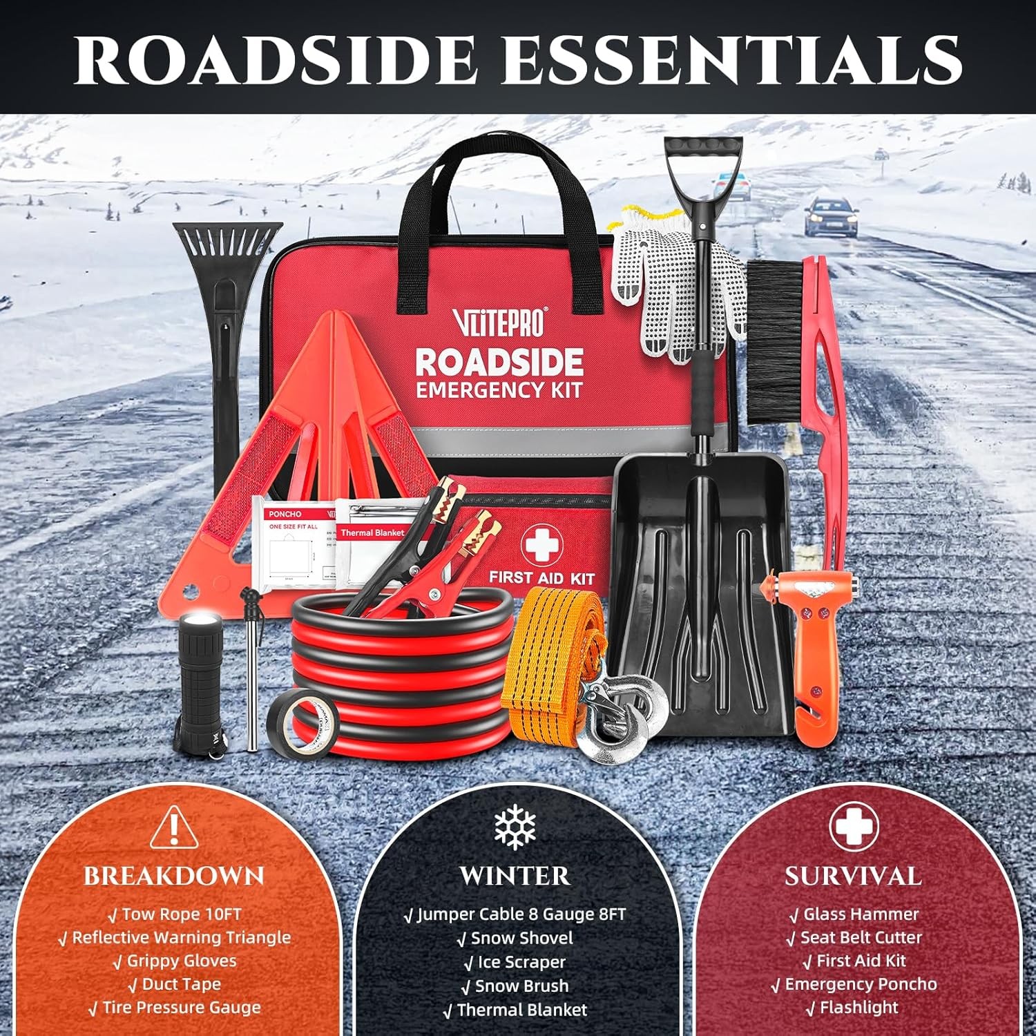Kit Coche Emergencia Carretera para Vehículos, Kit Primeros Auxilios... - - Image 2