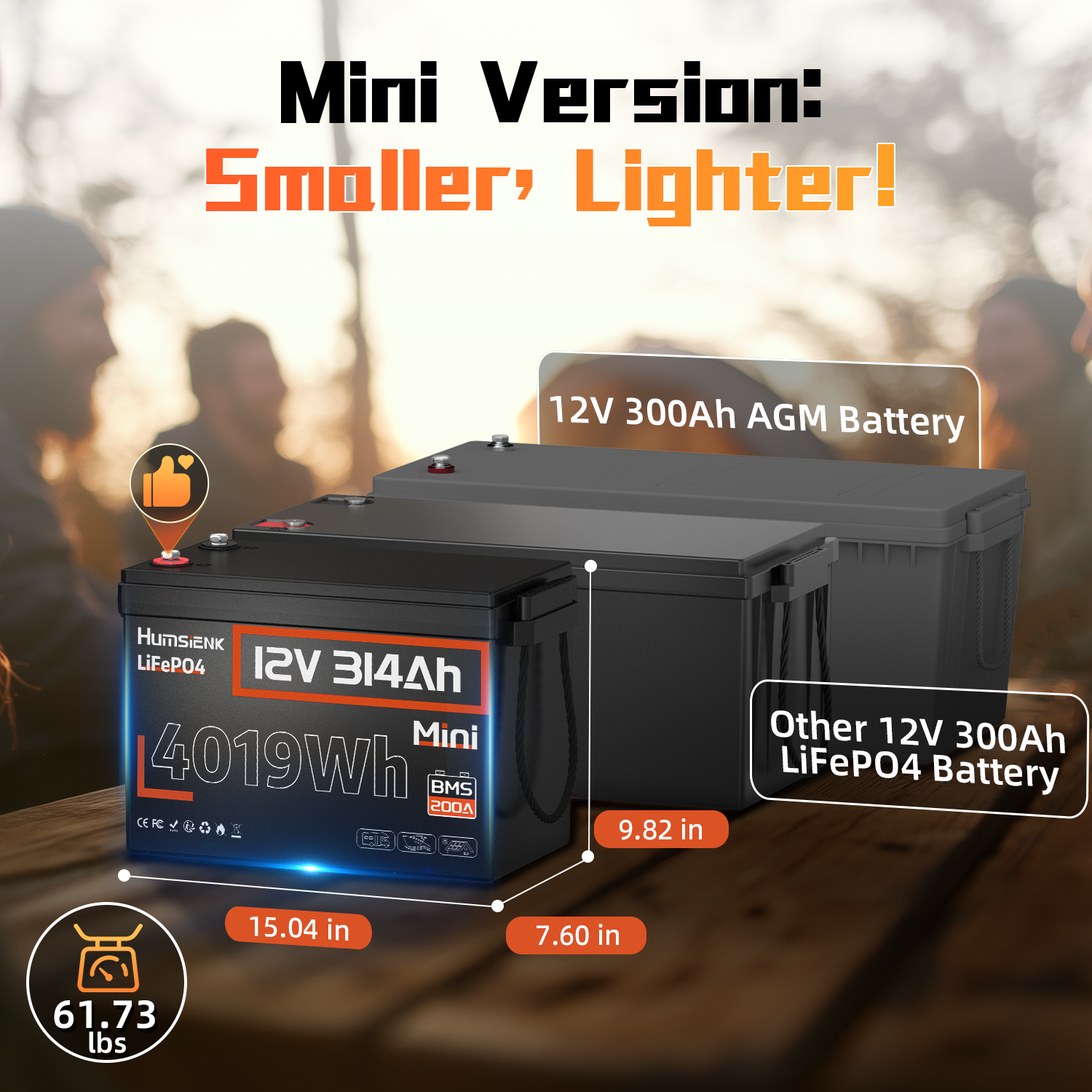 Batería de litio Humsienk 12V 314Ah LiFePO4 200A BMS autocaravana fuera de la red- - Image 4
