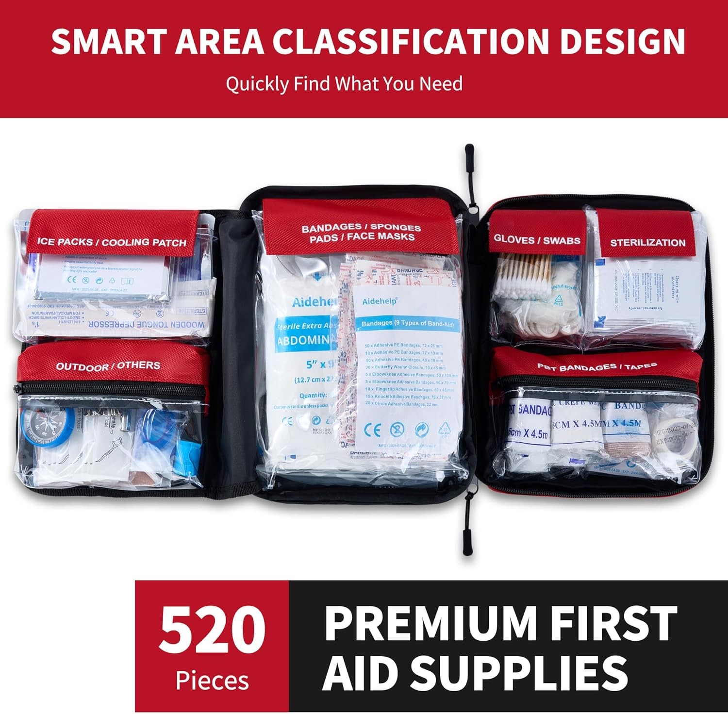 Kit de Primeros Auxilios Premium 520 Piezas Kit Médico de Emergencia Grande para Coche de Supervivencia- - Image 3