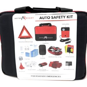 Kit de seguridad automática Delux 68 piezas con compresor, kit de primeros auxilios, cables de puente, etc.-