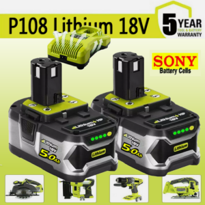 Lot de 2 batteries lithium-ion 18 V 5 Ah pour Ryobi One+ Plus RB18L50 P108 RB18L