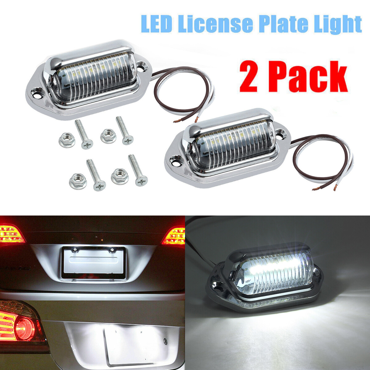 2x Cromo 6 LED Matrícula Luz de Paso Camión Caravana Camión Remolque 12V-