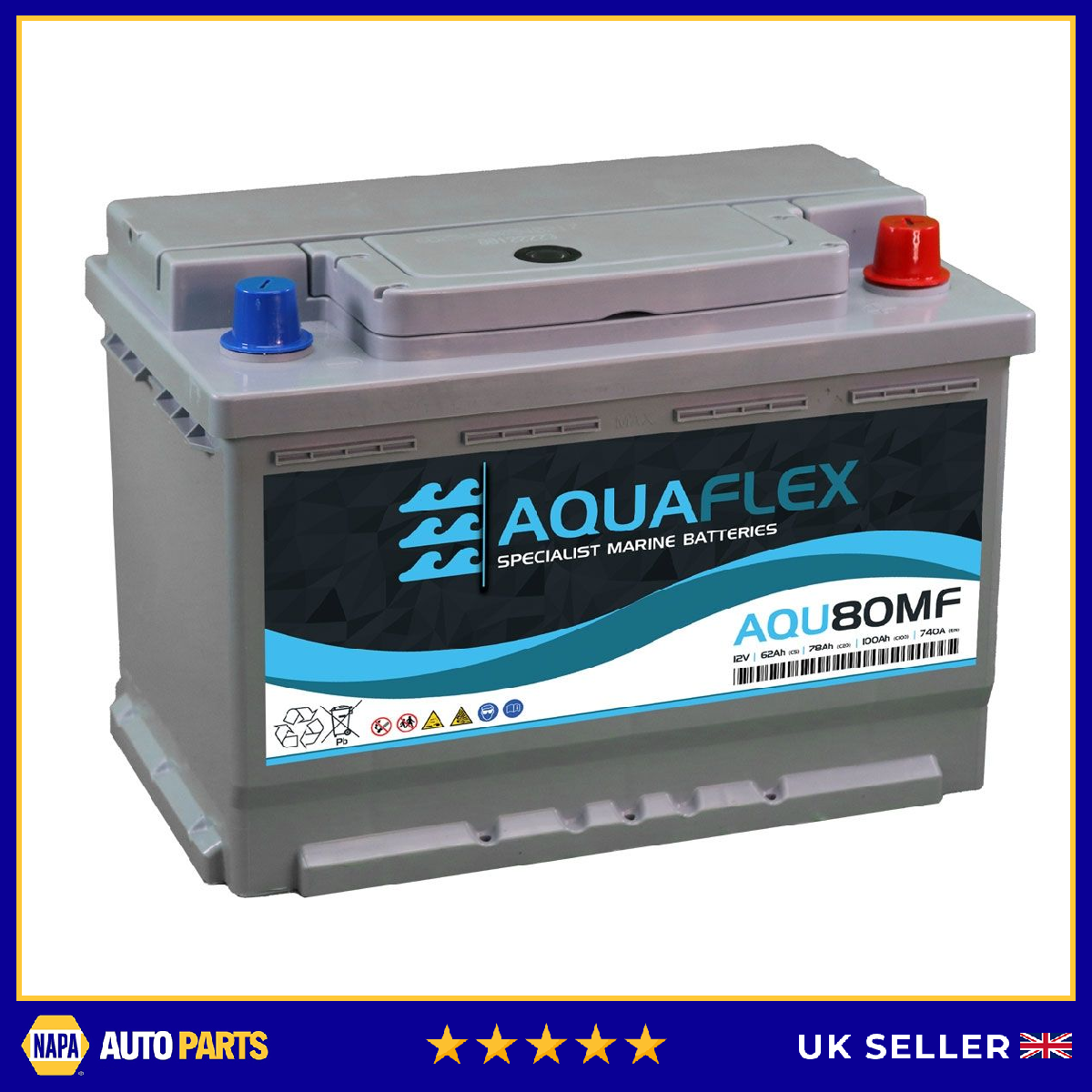 Batería Marina AQU80MF Aquaflex 12V 62Ah 78Ah 100Ah-