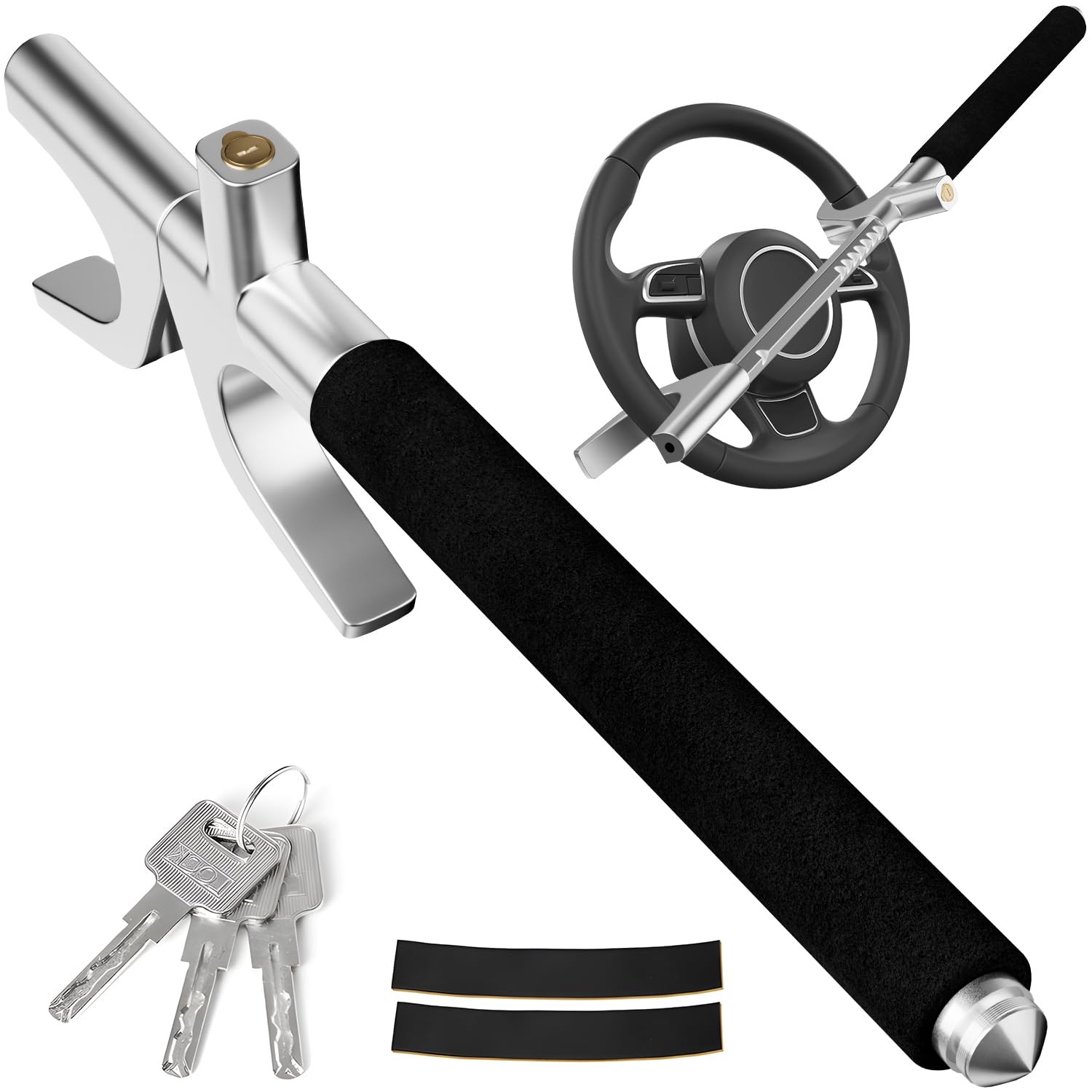 MONOJOY Cerradura Volante Cerraduras Coche Seguridad Universal con Martillo de Seguridad-