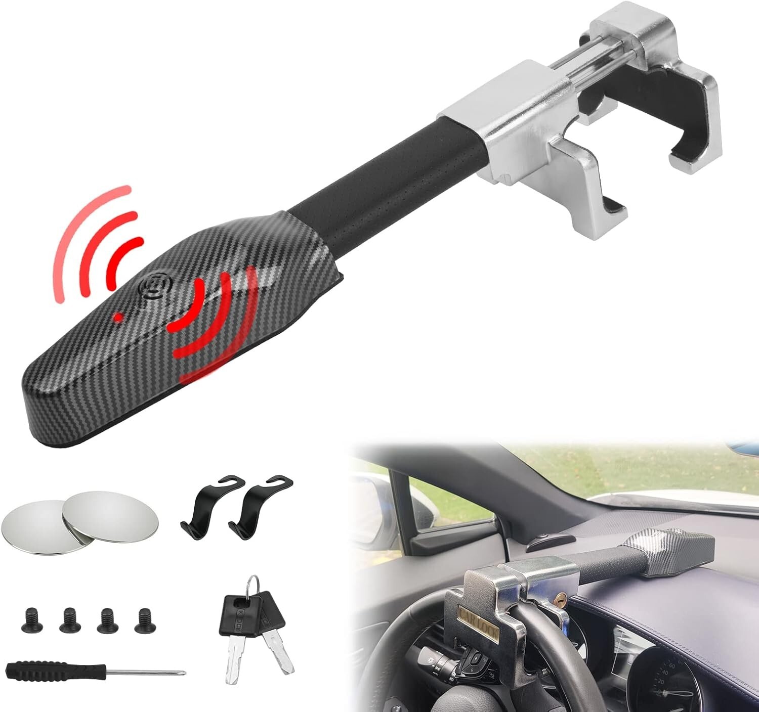 2IN1 Steering Wheel Lock Alarm Anti-Theft Locks Car Security Universal Vehicle - Image 3