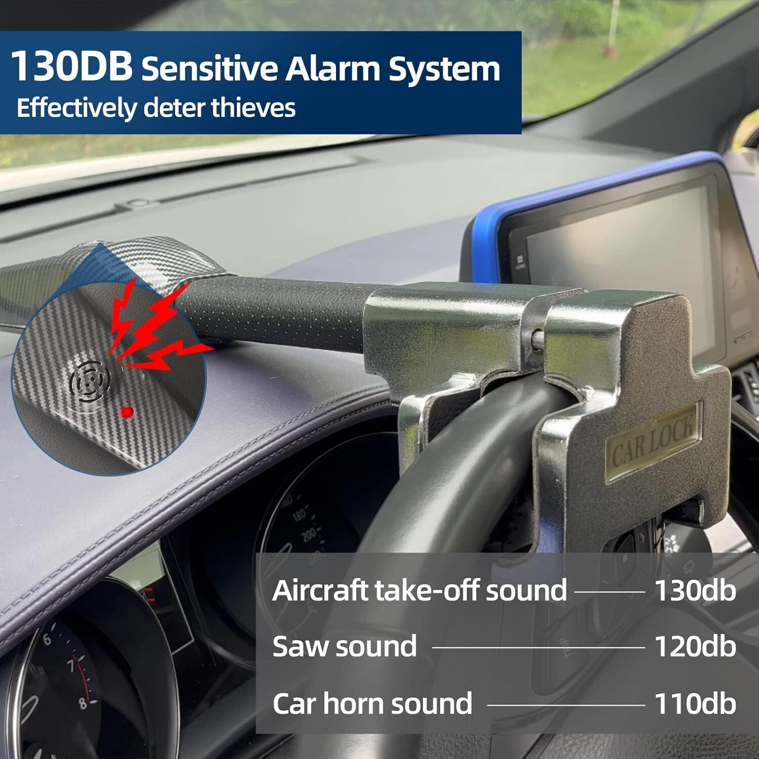 2IN1 Steering Wheel Lock Alarm Anti-Theft Locks Car Security Universal Vehicle - Image 4
