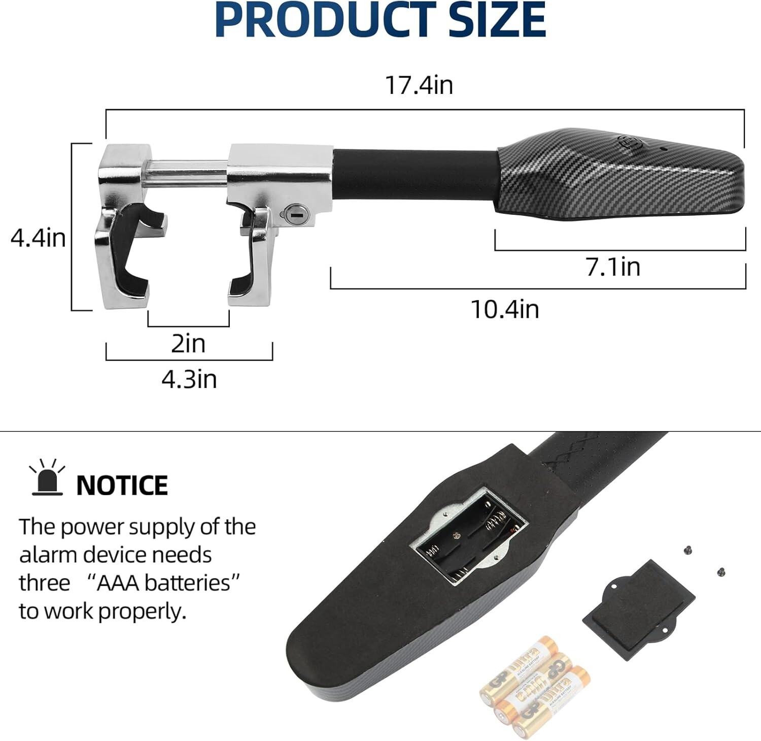 2IN1 Steering Wheel Lock Alarm Anti-Theft Locks Car Security Universal Vehicle - Image 5