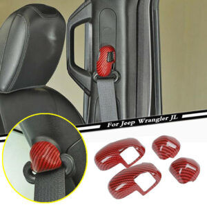 Para Jeep Wrangler JL 2018-2023 Rojo Carbono Cinturón de Seguridad Hebilla Decoración Cubierta Borde-
