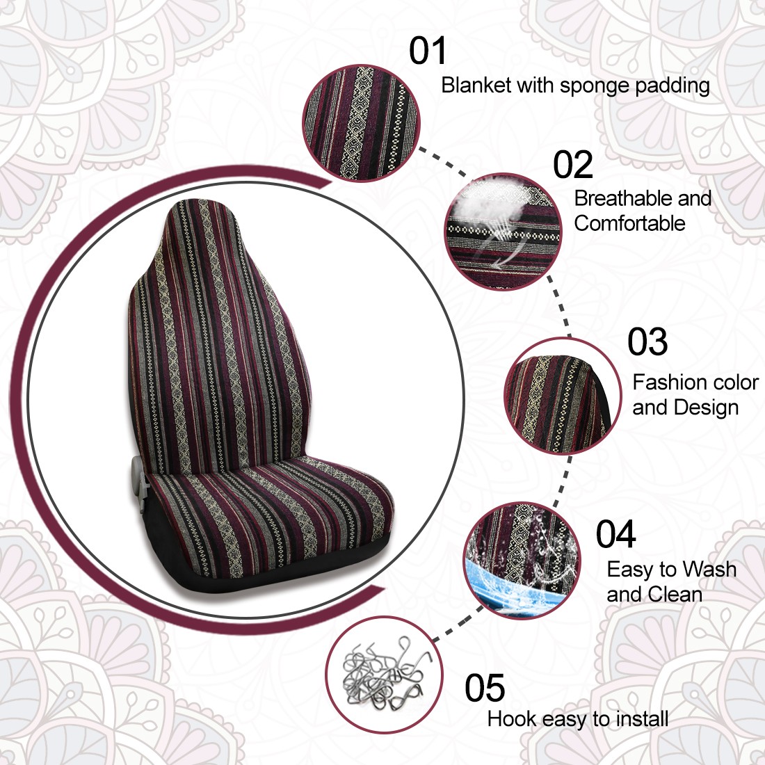 Protector de cubierta de asiento de cubo estilo manta automotriz universal para automóvil 10 un.- - Image 3