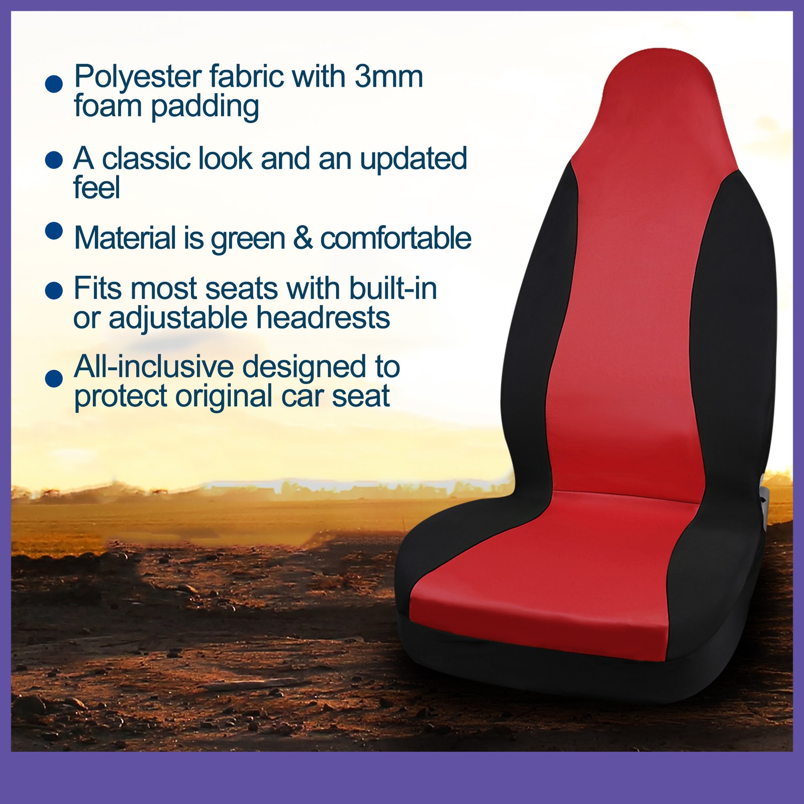 Cubierta protectora de asiento de cubo para automóvil personalizada para la mayoría de los autos camiones roja negra- - Image 2