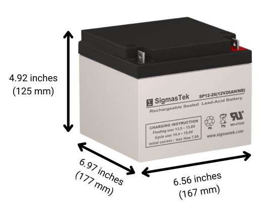 Pack of 5 x SigmasTek SP12-26 (NB) SLA Batteries - 12V 26Ah NB Terminal - Image 2