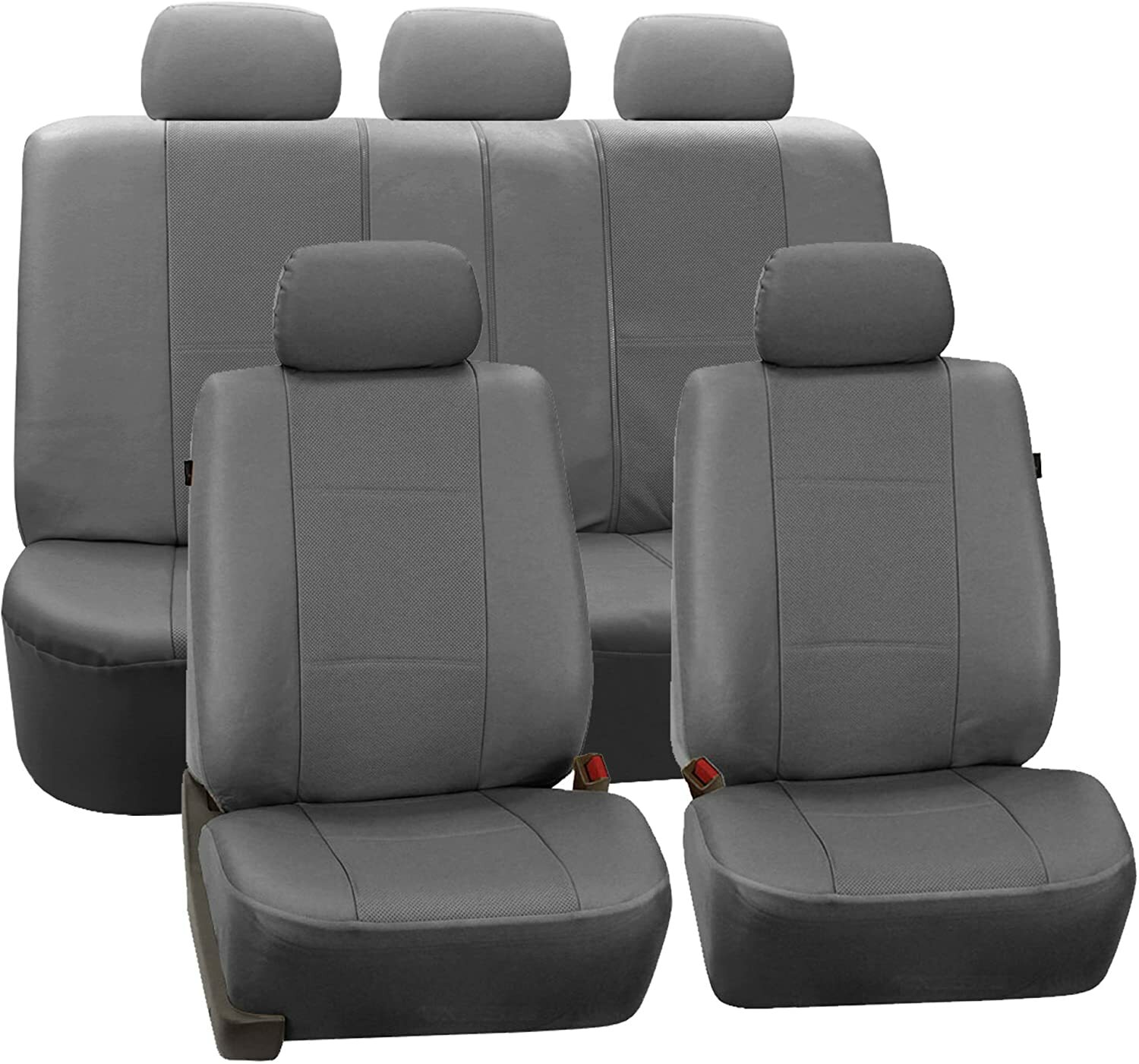 Juego Completo FH Group PU007GRAY115 Ajuste Universal Deluxe Cuero sintético Gris Automotriz - - Image 4