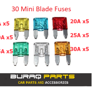 Juego de 30 fusibles de mini hoja automotriz surtidos 5, 10, 15, 20, 25, 30 amperios para bicicleta de automóvil-