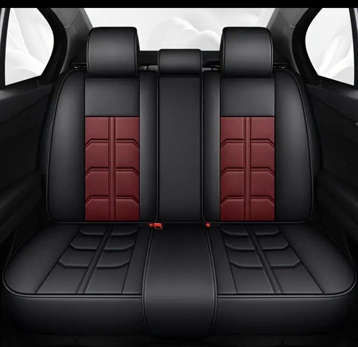 Deluxe Front, Rear Red Wine And Black Faux Leather Car Seat Covers 5 Seat Set - Image 3