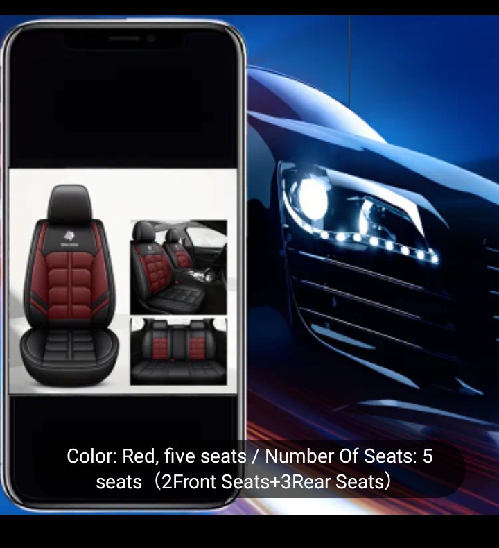 Deluxe Front, Rear Red Wine And Black Faux Leather Car Seat Covers 5 Seat Set - Image 4