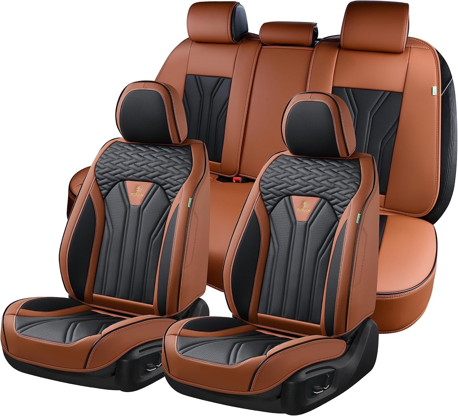 Juego completo de fundas de asiento de cuero FLORICH, juego completo, marrón y negro -