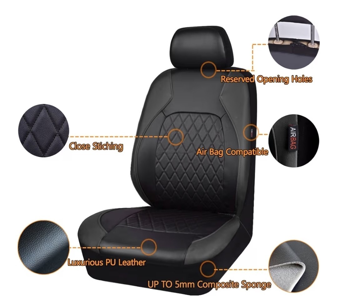 Juego completo de fundas de asiento de auto de cuero sintético vinilo de lujo universal PU- - Image 5