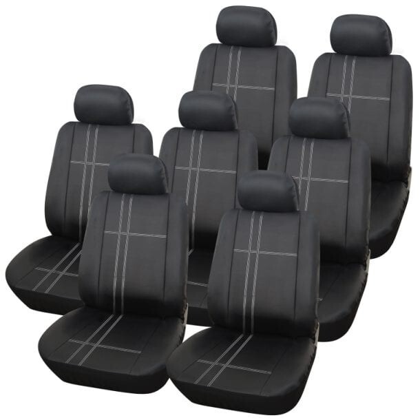 Juego de fundas de asiento de coche monovolumen Texas de lujo de poliéster negro y gris 14 piezas devolución-