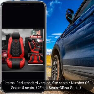 Fundas de asiento de coche delanteras y traseras de lujo rojas y negras de cuero sintético con cubierta de reposacabezas-