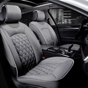 Universal High-Quality Deluxe Grey PU Leather Front Car Seat Covers Cushion