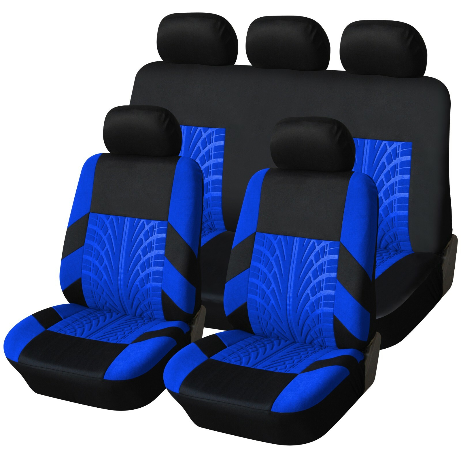 Juego completo de fundas de asiento de automóvil de lujo de tela azul y negro Trax-