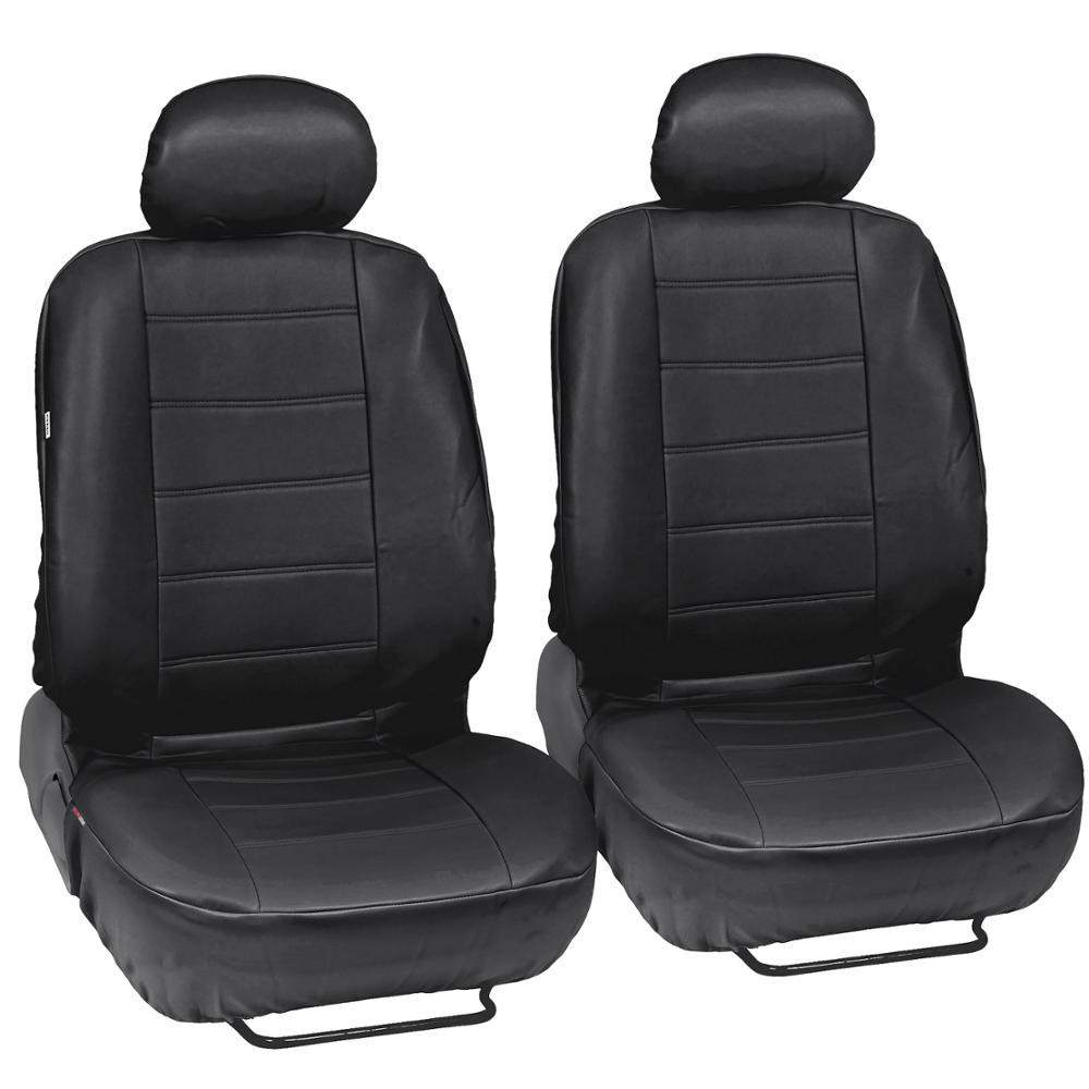 Fundas de asiento de coche de cuero PU negro + cubierta de volante con costuras de lujo- - Image 2